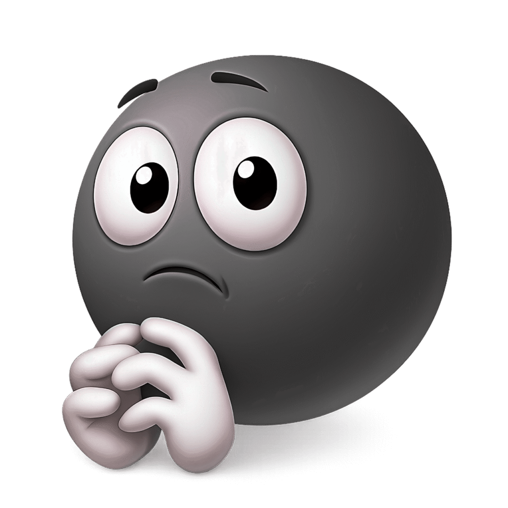 Black Shy Emoji PNG with Nervous Eyes and Folded Hands – Transparent Background ClipArt