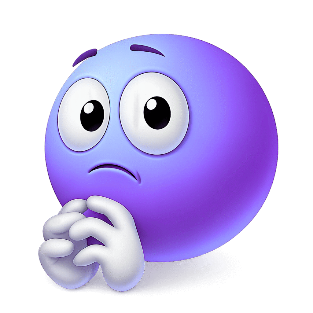 Blue-Violet Shy Emoji PNG – Nervous Cartoon Face with Clasped Hands & Big Eyes