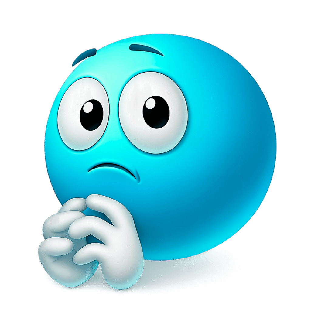 Blue Shy Emoji PNG – Nervous Cartoon Face with Folded Hands on Transparent Background