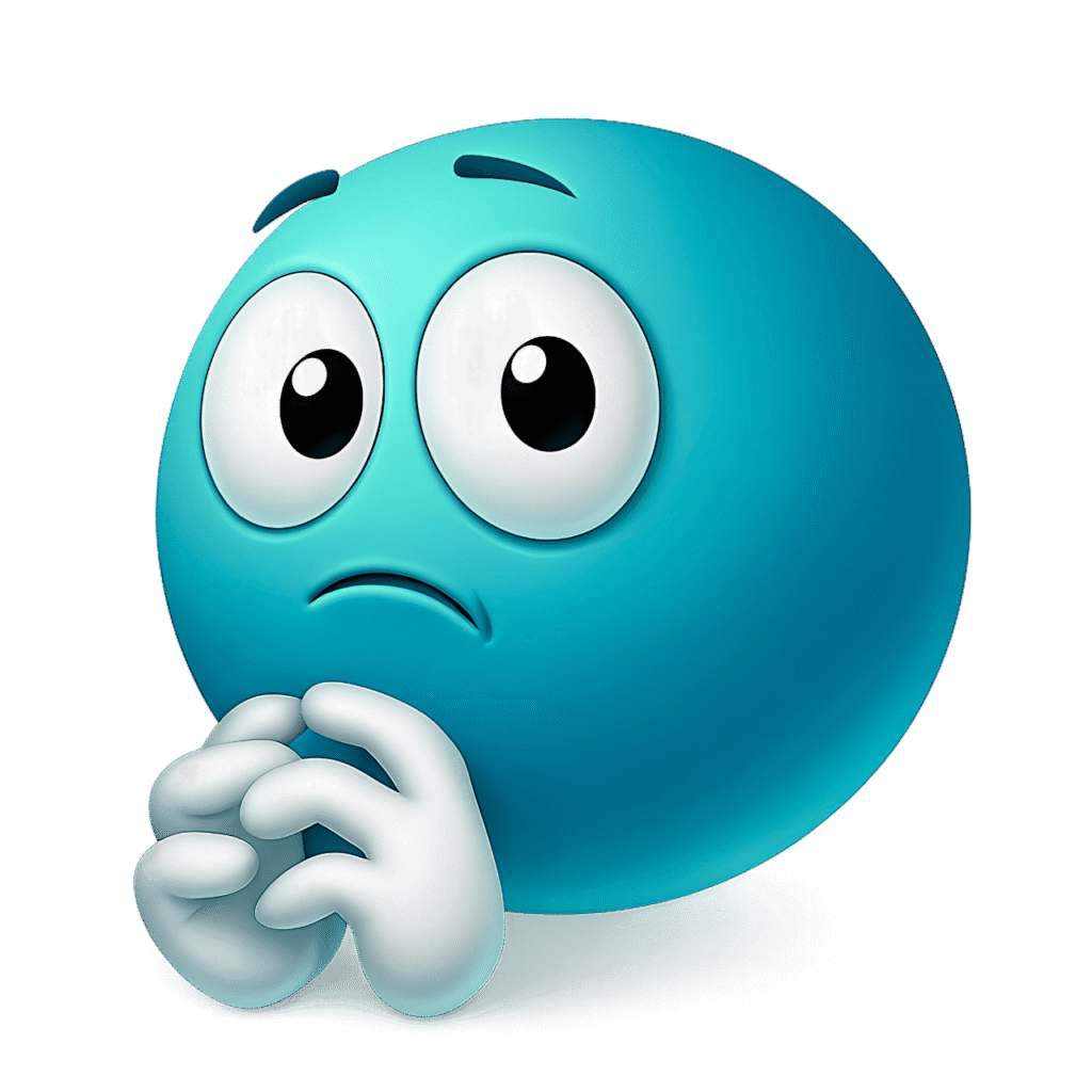 Cyan Shy Emoji PNG – Nervous Face with Big Eyes and Folded Hands Clipart