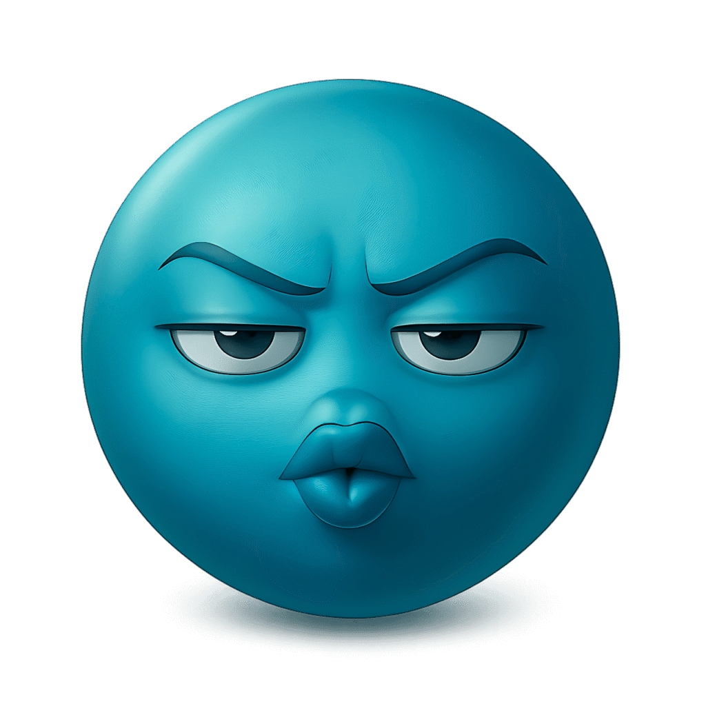 dark Blue emoji with pouty lips and sarcastic unimpressed expression, 3D transparent clipart face