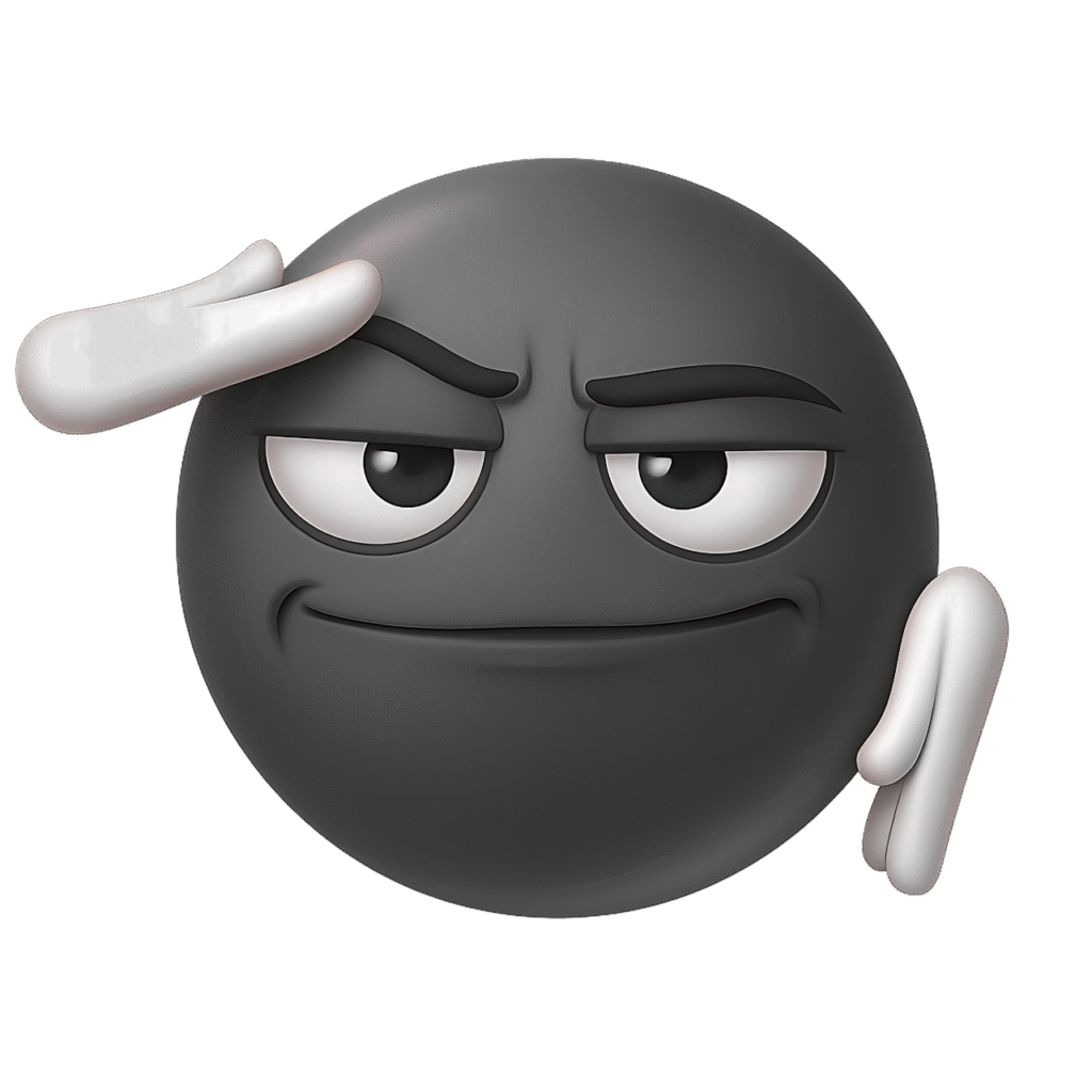 Black 3D Salute Face Emoji PNG – Transparent Clipart of Cool Face with Raised Hand Gesture