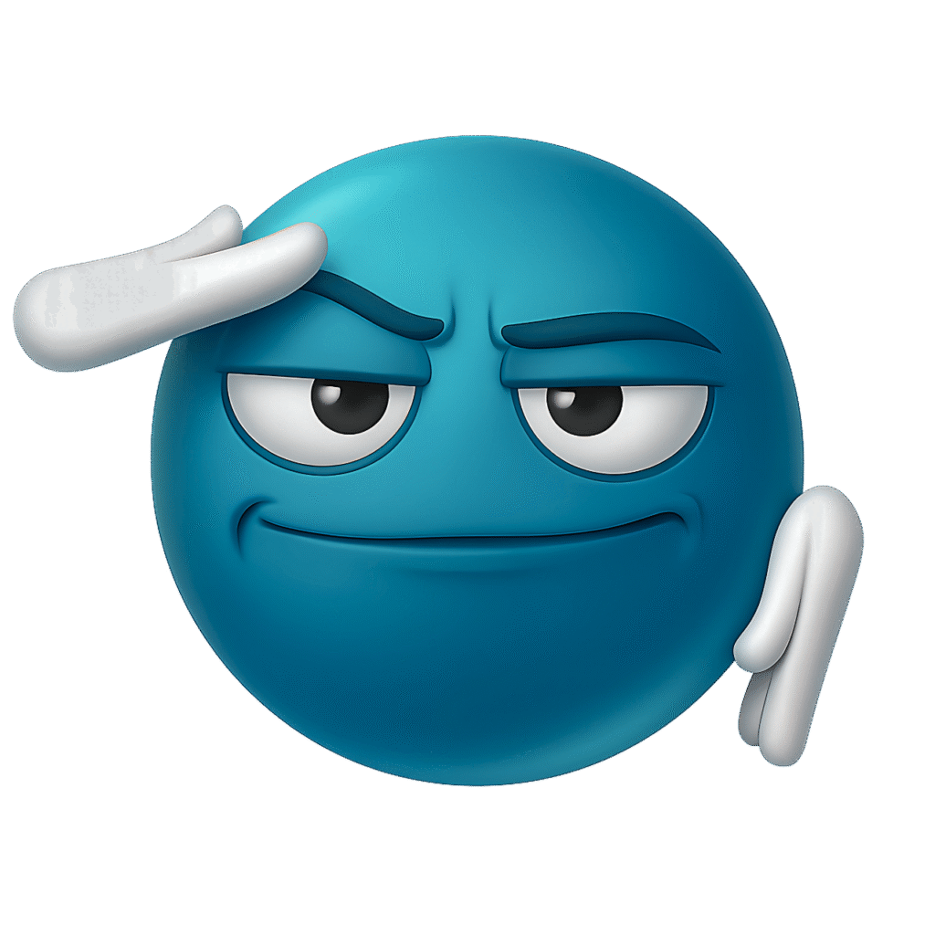 Blue Salute Emoji PNG – 3D Smirking Face with Salute Pose, Transparent Background for Reels, Edits & Designs