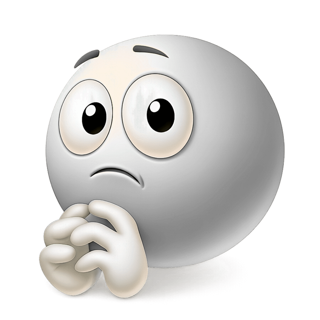 Gray Shy Emoji PNG – Anxious Cartoon Face with Big Eyes and Nervous Hands
