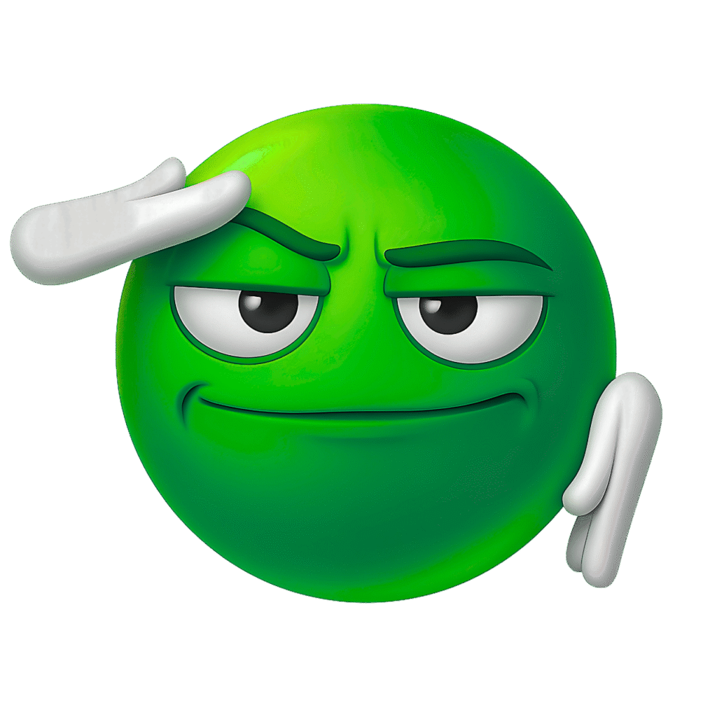 Green Salute Emoji PNG – 3D Confident Face Clipart with Transparent Background for Free Download