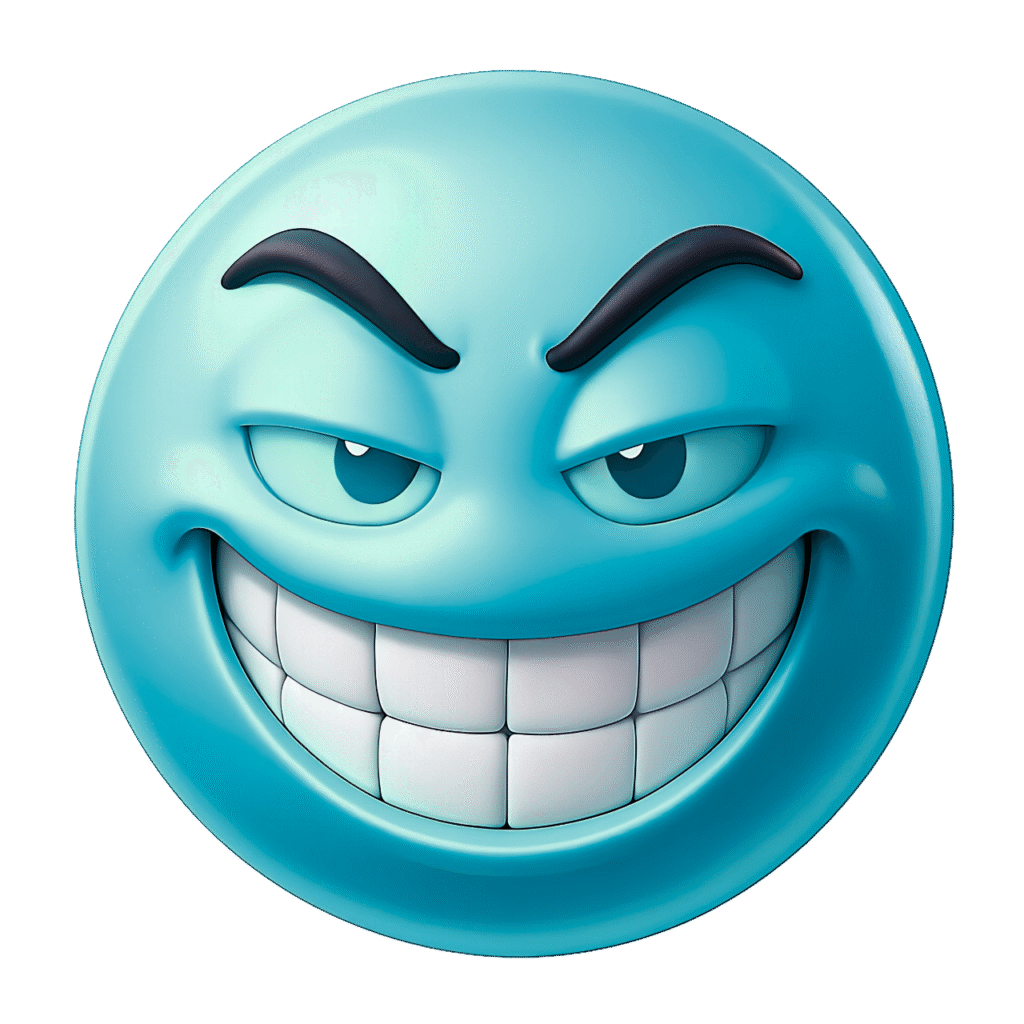 Teal Blue Troll Emoji Smirking – High-Resolution Transparent PNG
