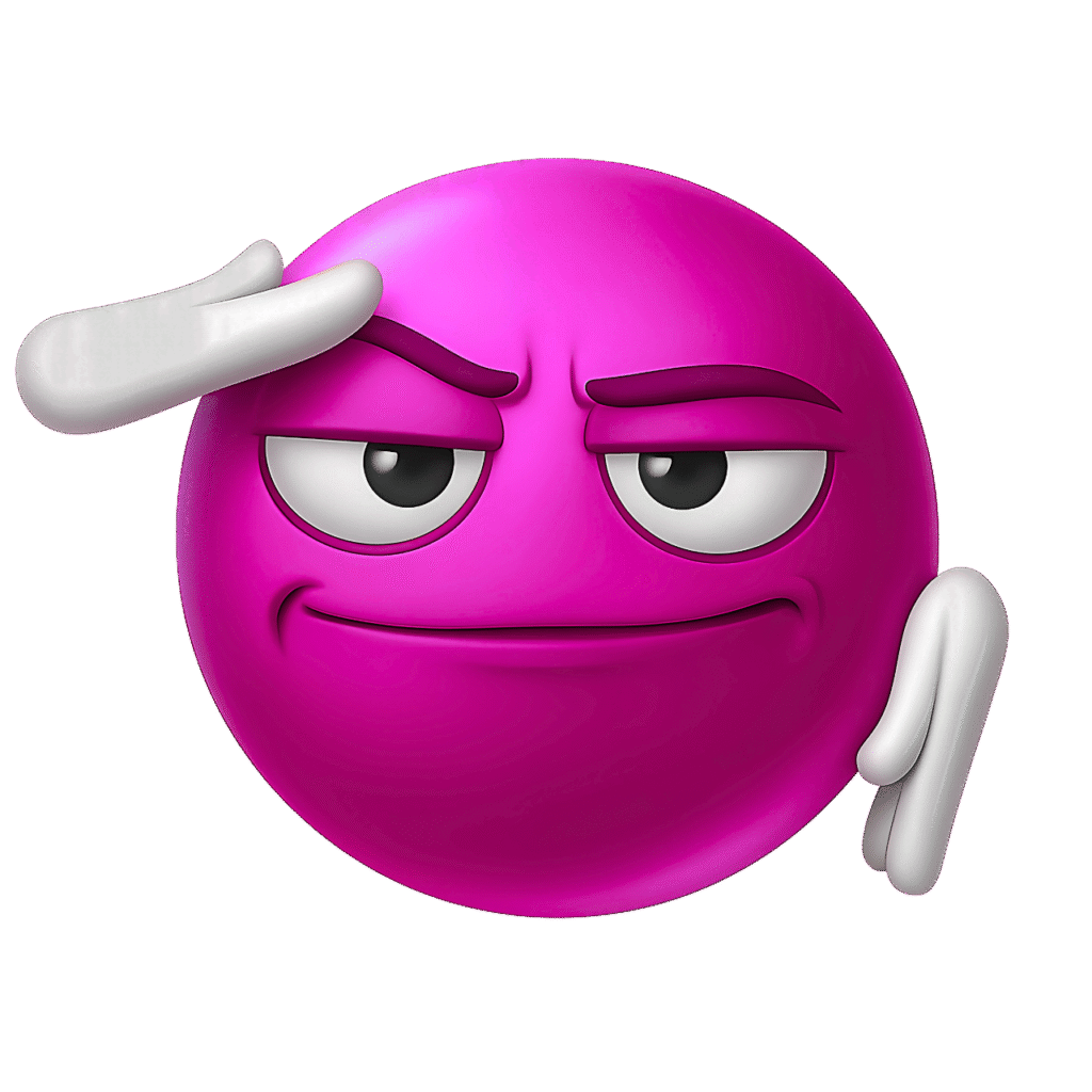 Pink Salute Emoji PNG – 3D Smirking Face Clipart with Transparent Background for Social Media & Creative Designs