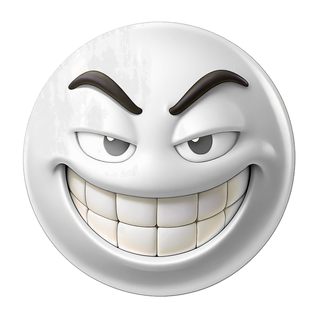 White Troll Emoji with Cheeky Grin – Transparent Background PNG