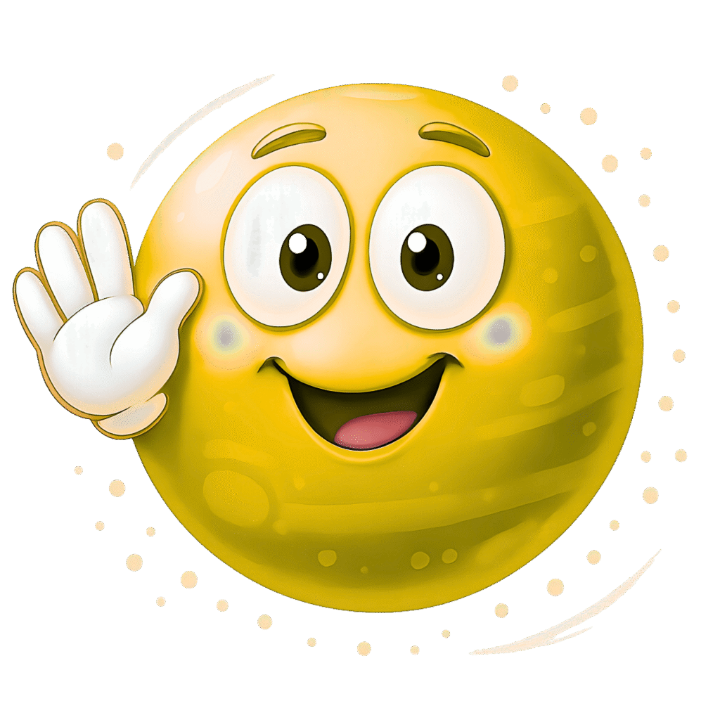 Smiling yellow emoji character waving hand, cartoon-style with big eyes and cheerful expression, transparent background clipart.