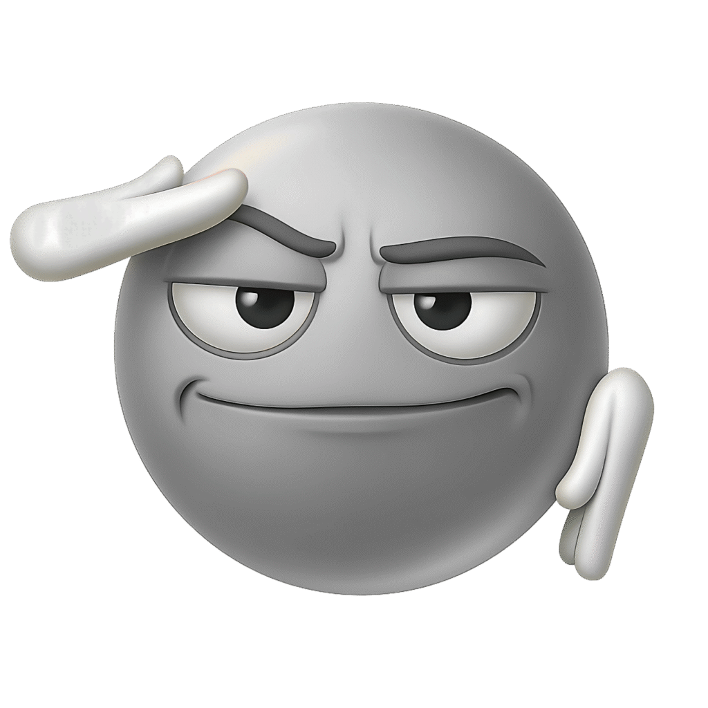 White Salute Emoji PNG – 3D Smirking Face with Salute Gesture, Transparent Background for Thumbnails, Reels & Edits