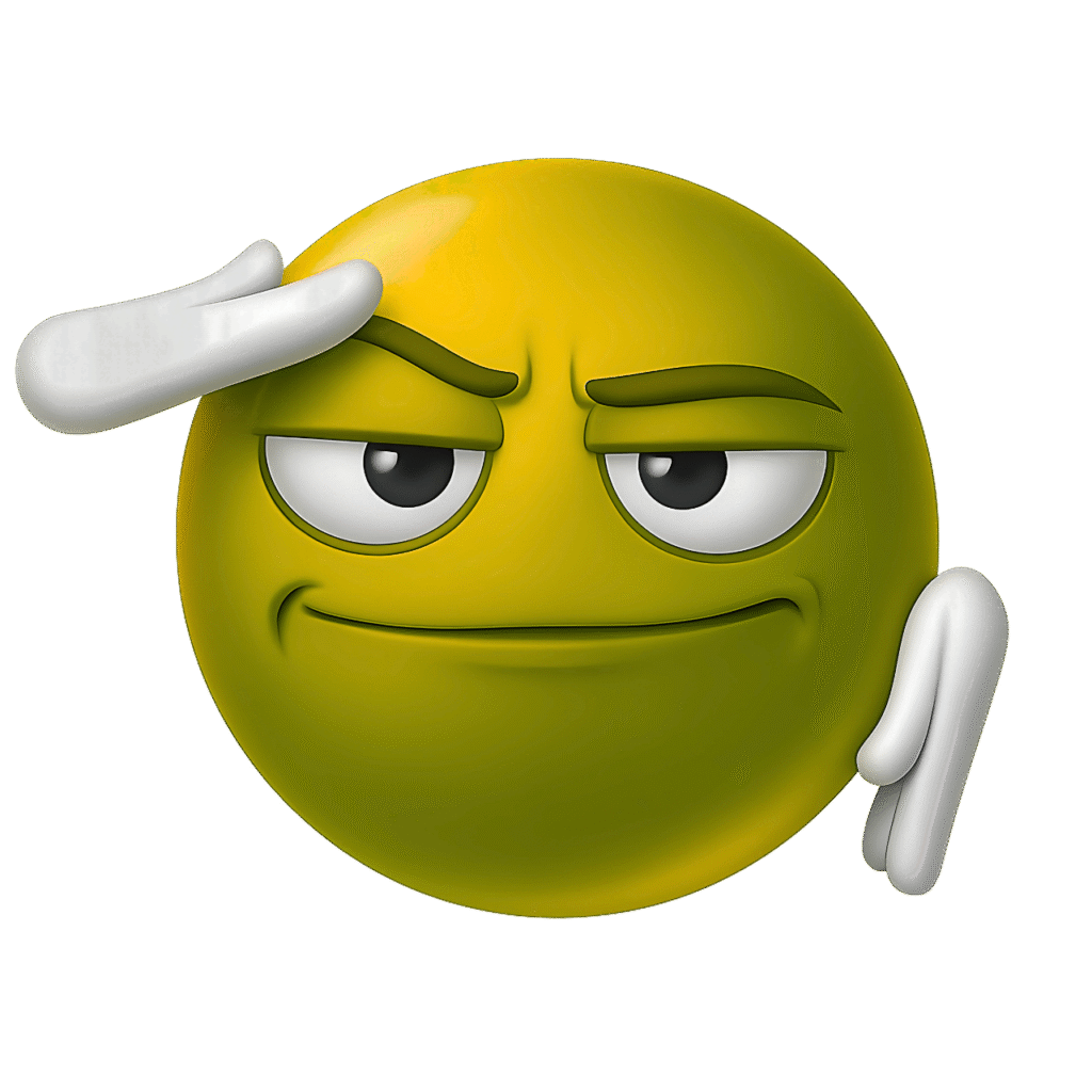 Yellow 3D Salute Emoji PNG – Transparent Background Clipart of Confident Face Emoji Saluting