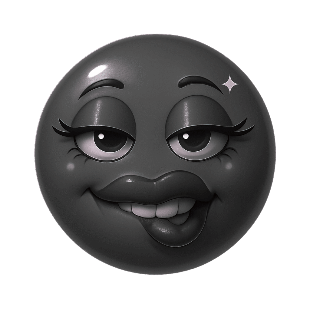 3D biting lip emoji with seductive eyes, shiny lips, and playful facial expression on transparent background