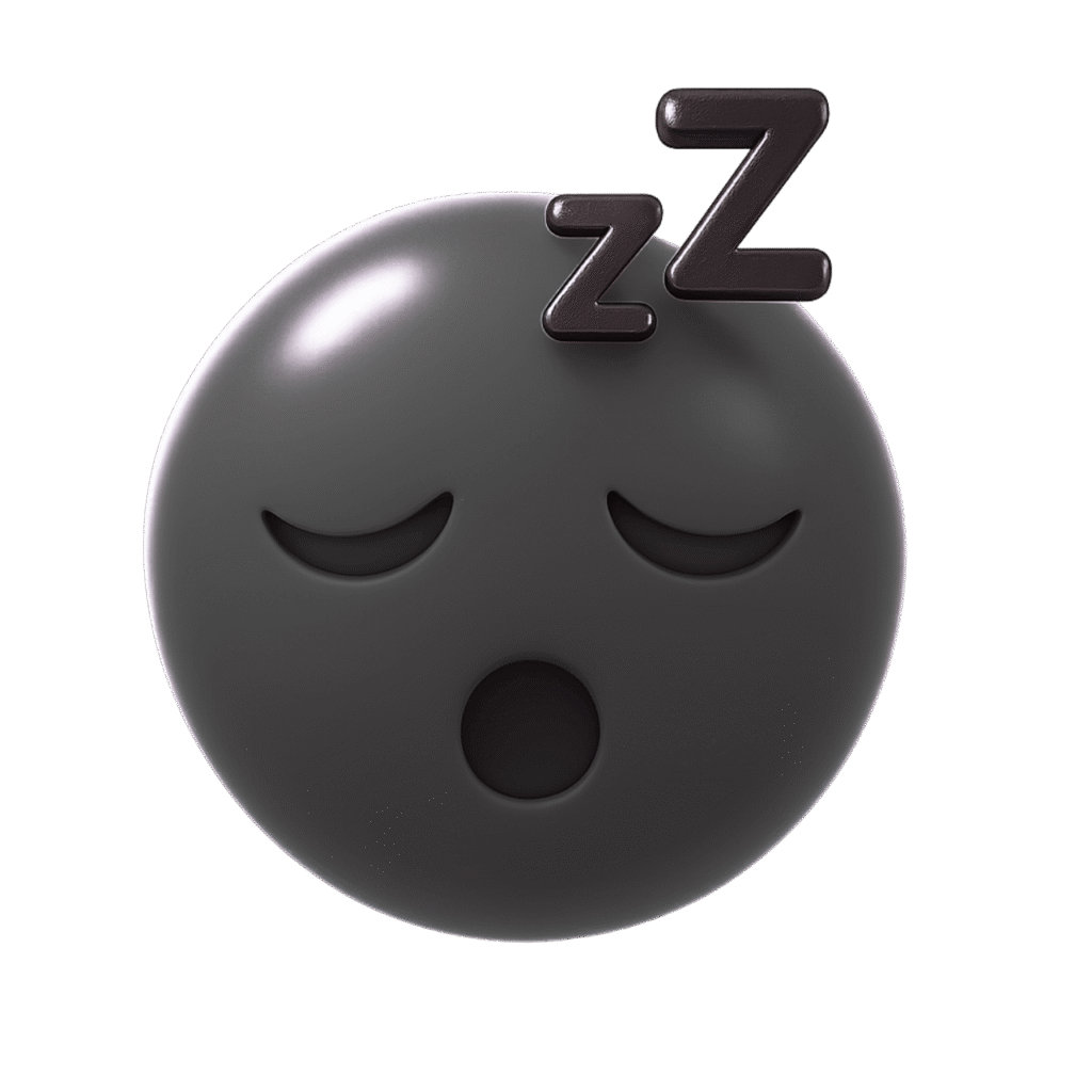 Black 3D Sleep Emoji with Snoring Z Letters on Transparent Background