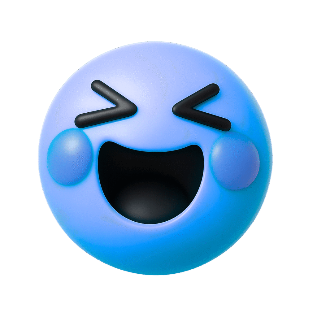 3D Happy TikTok Emoji with Blue Glossy Face and Laughing Expression on Transparent Background