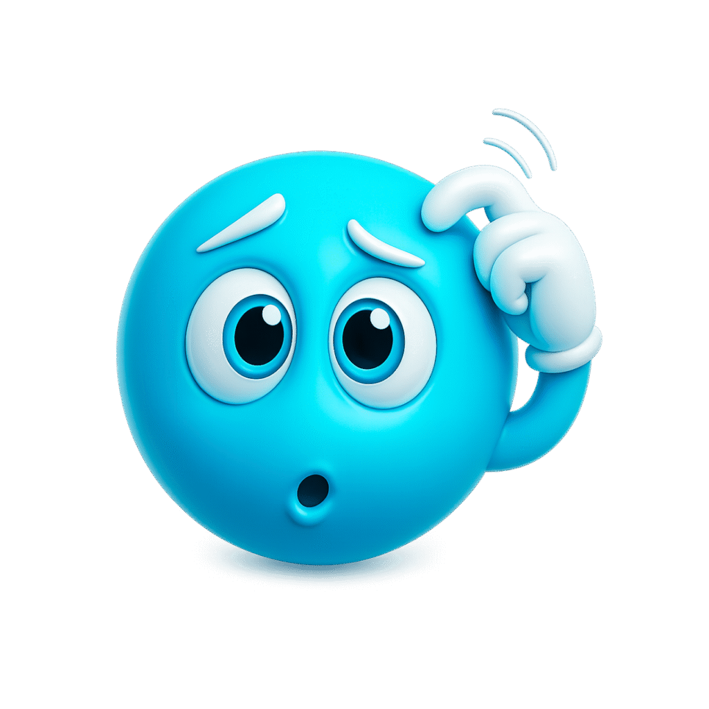 Blue 3D emoji scratching head with confused expression and round eyes