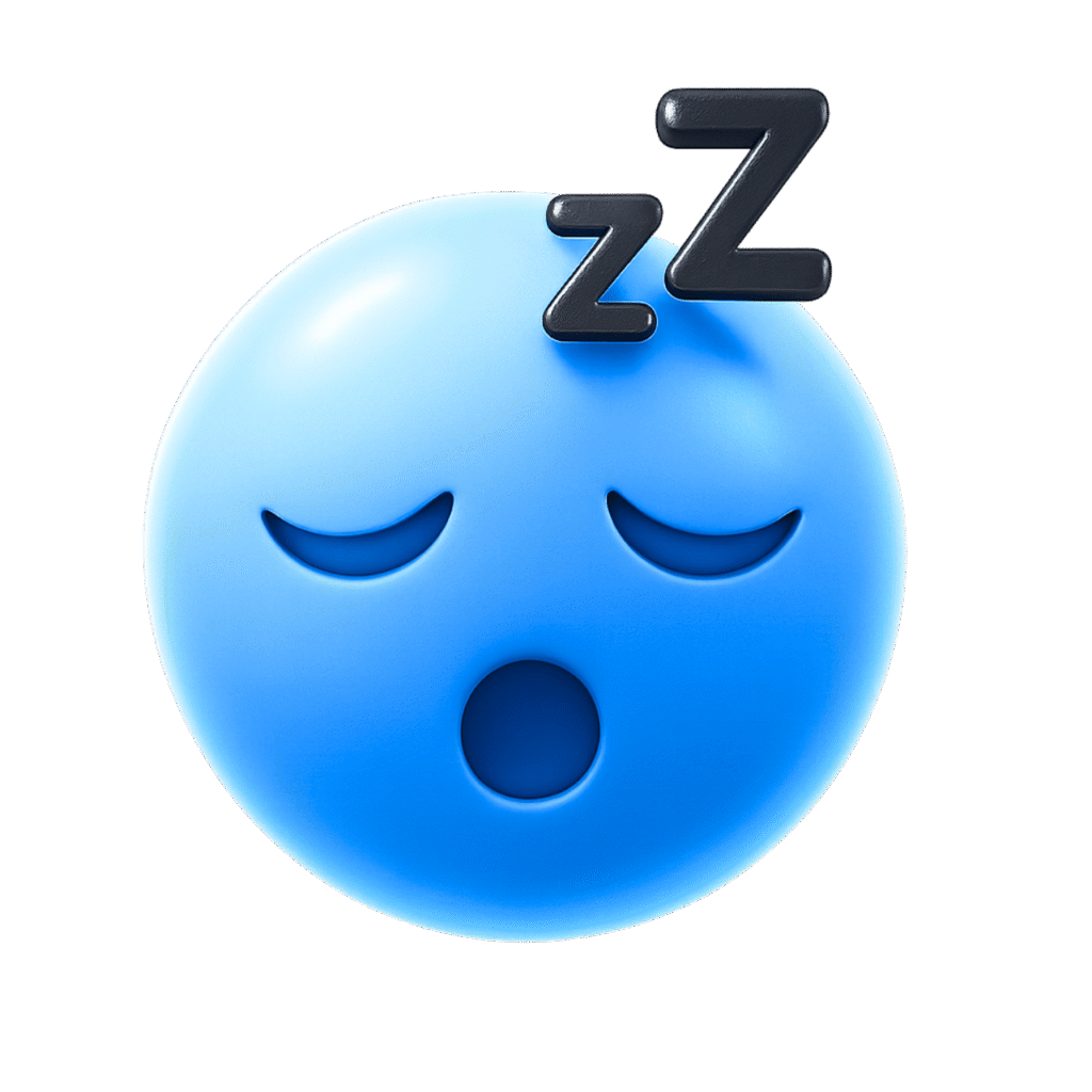 3D Blue Sleeping Emoji with Black Z Letters and Transparent Background