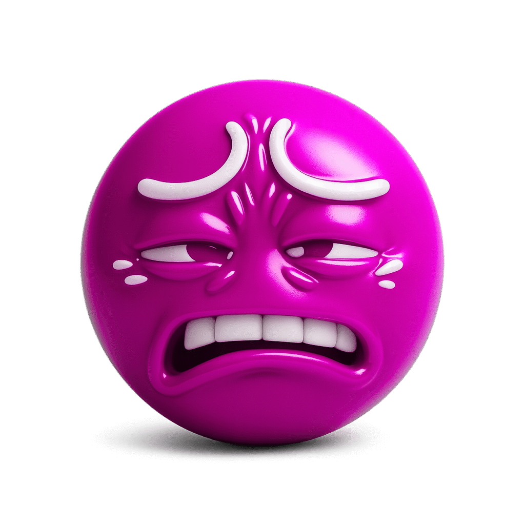 Blue and pink 3D ew emojis with disgusted cringe expressions, furrowed brows, teary eyes, and clenched teeth in glossy finish