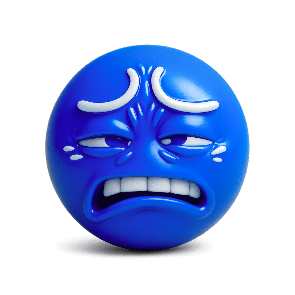 3D blue emoji showing extreme disgust with wrinkled forehead, clenched teeth, and uneasy eyes on transparent background