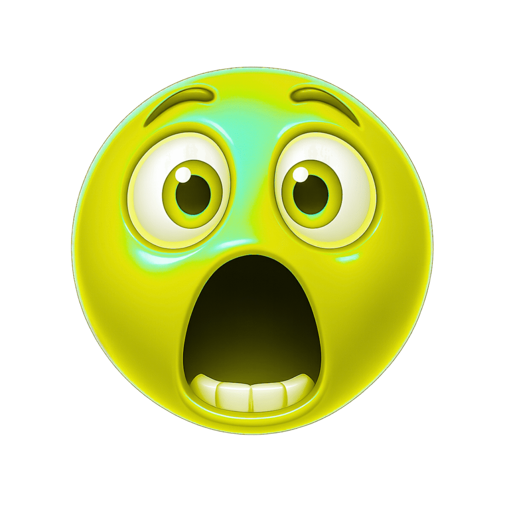 Bright green 3D shocked emoji with wide eyes and open mouth on transparent background
