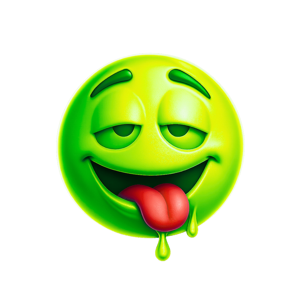 3D Green Slobber Emoji with Tongue Out and Drool – Funny Exhausted or Craving Expression PNG