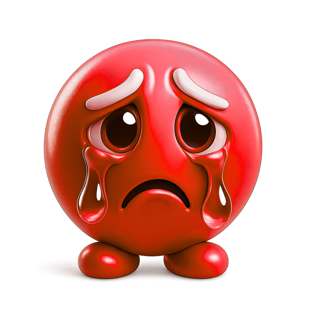 3D Red Crying Emoji with Glossy Surface and Deep Teardrop Expression