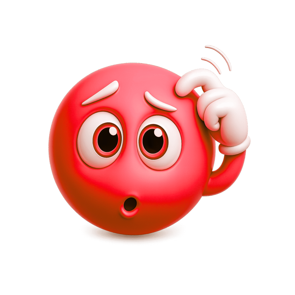 3D red emoji scratching head with puzzled expression and big eyes