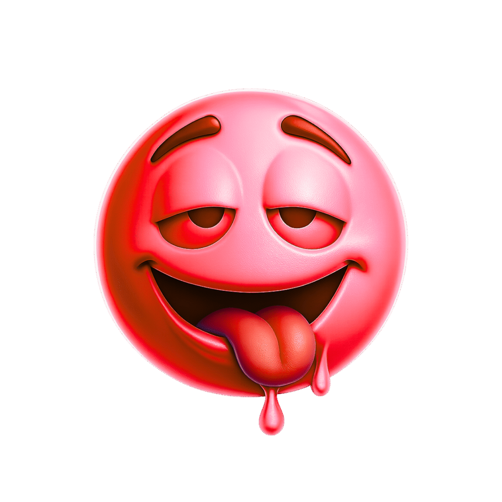 3D Red Slobber Emoji with Tongue Out and Drool – Funny Craving or Tired Cartoon Face PNG