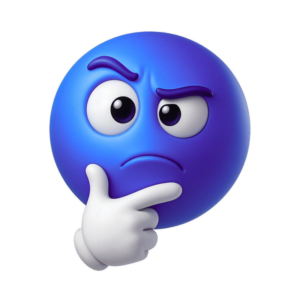 Blue 3D Thinking Face Emoji with White Glove Hand on Chin and Curious Expression PNG