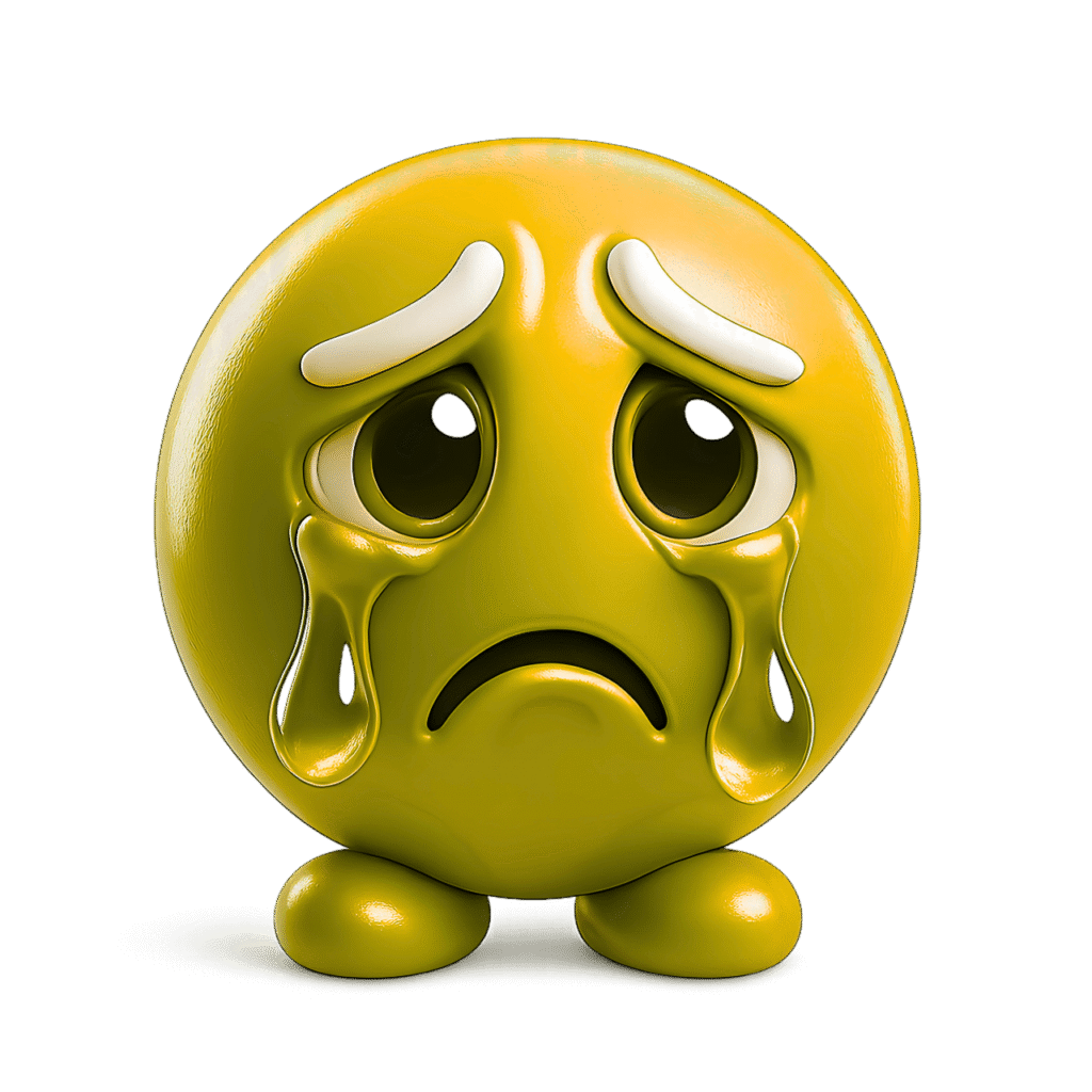 3D Yellow Crying Emoji with Teardrops and Sad Expression on Glossy Face