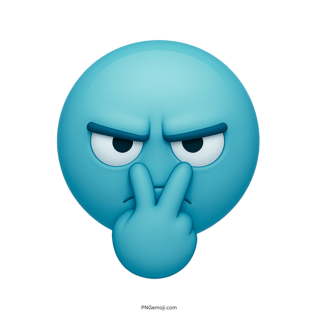 3D aqua blue emoji with suspicious eyes and fingers pointing out in warning or alert