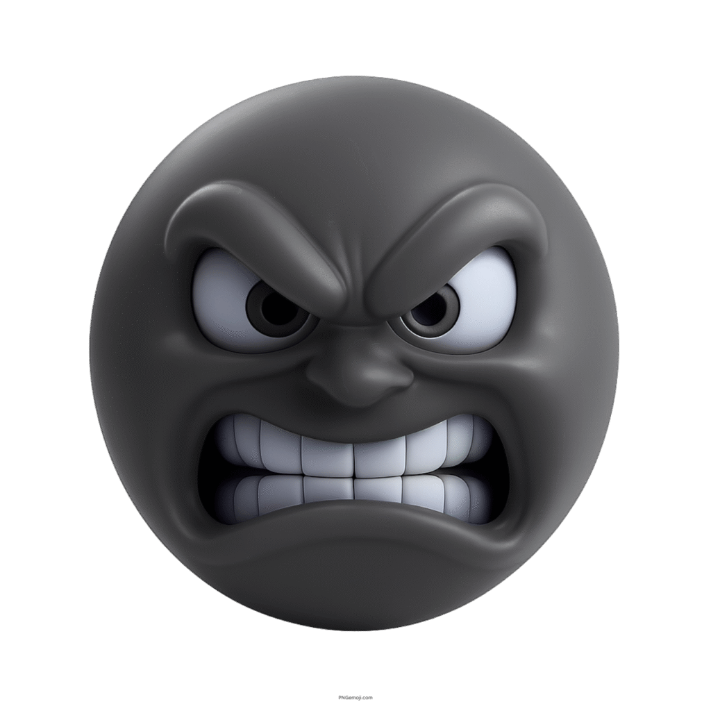 3D black emoji with enraged face, clenched teeth, and furious eyes