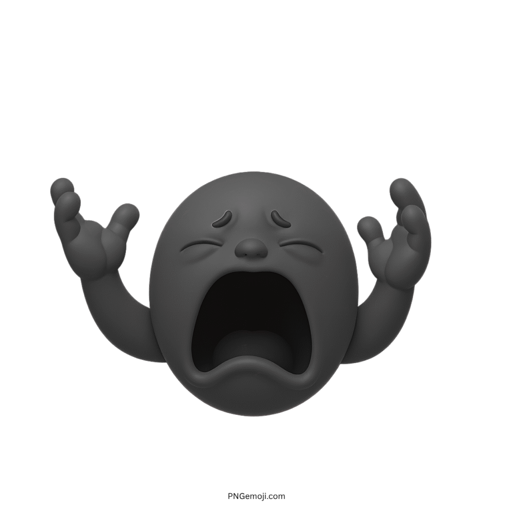 3D black crying big baby emoji with emotional face and raised arms ClipArt
