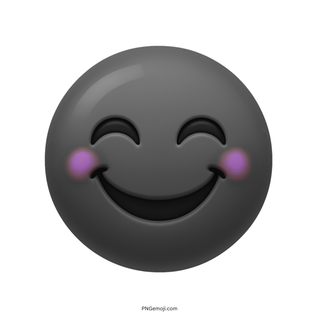 3D black happy emoji with blush and wide smiling grin expression