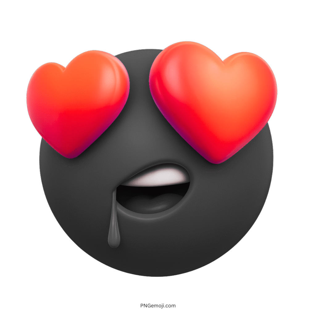 3D black emoji with heart eyes and drooling mouth showing love emotion