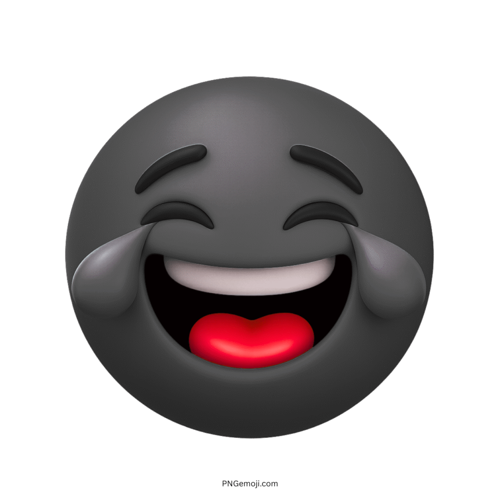 3D black tears of joy emoji with laughing face and red tongue in PNG
