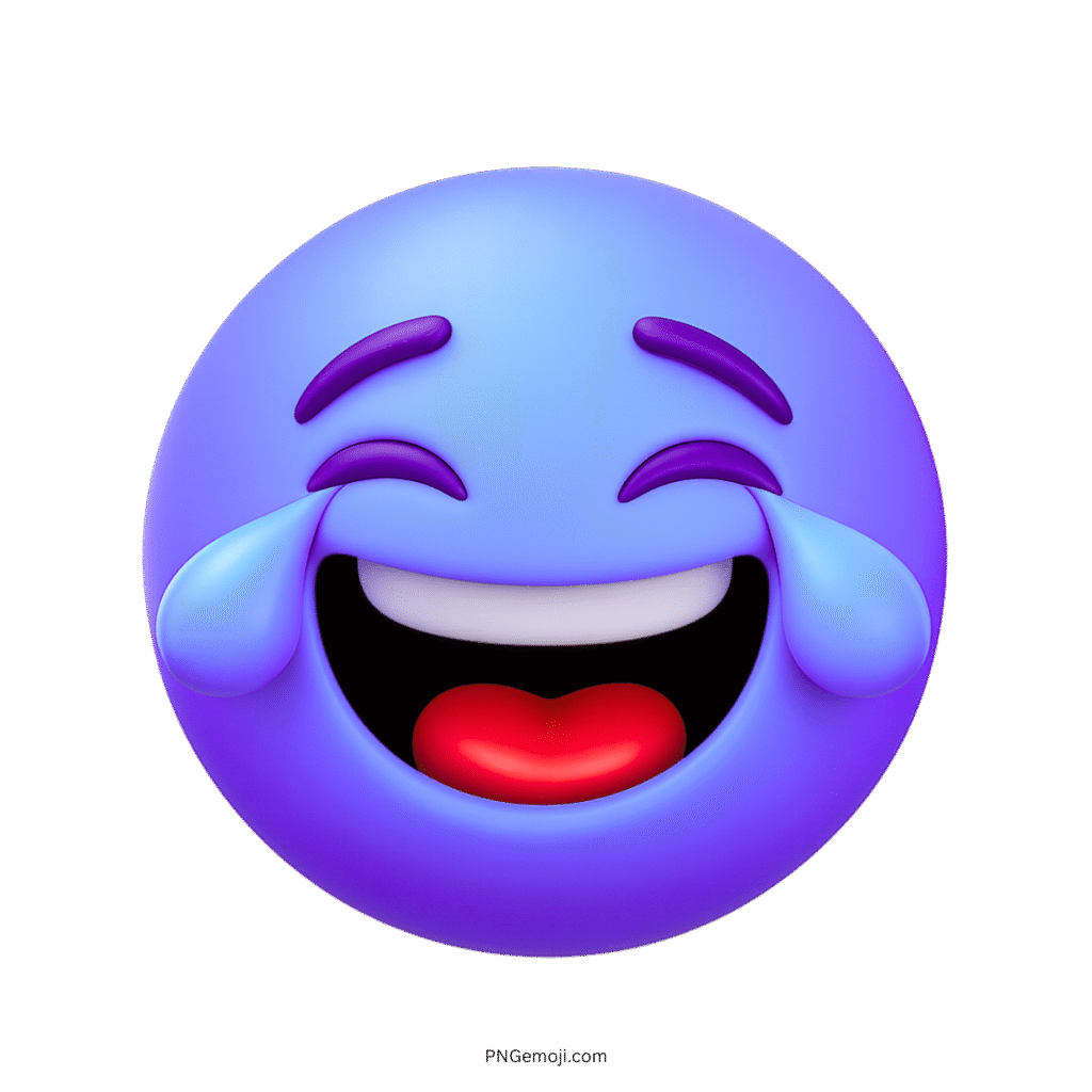 3D blue emoji laughing with joyful tears and closed eyes expression