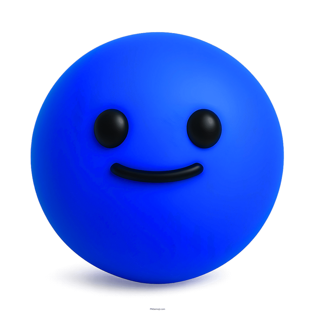 3D blue TikTok smile emoji with rounded face and minimal black facial features