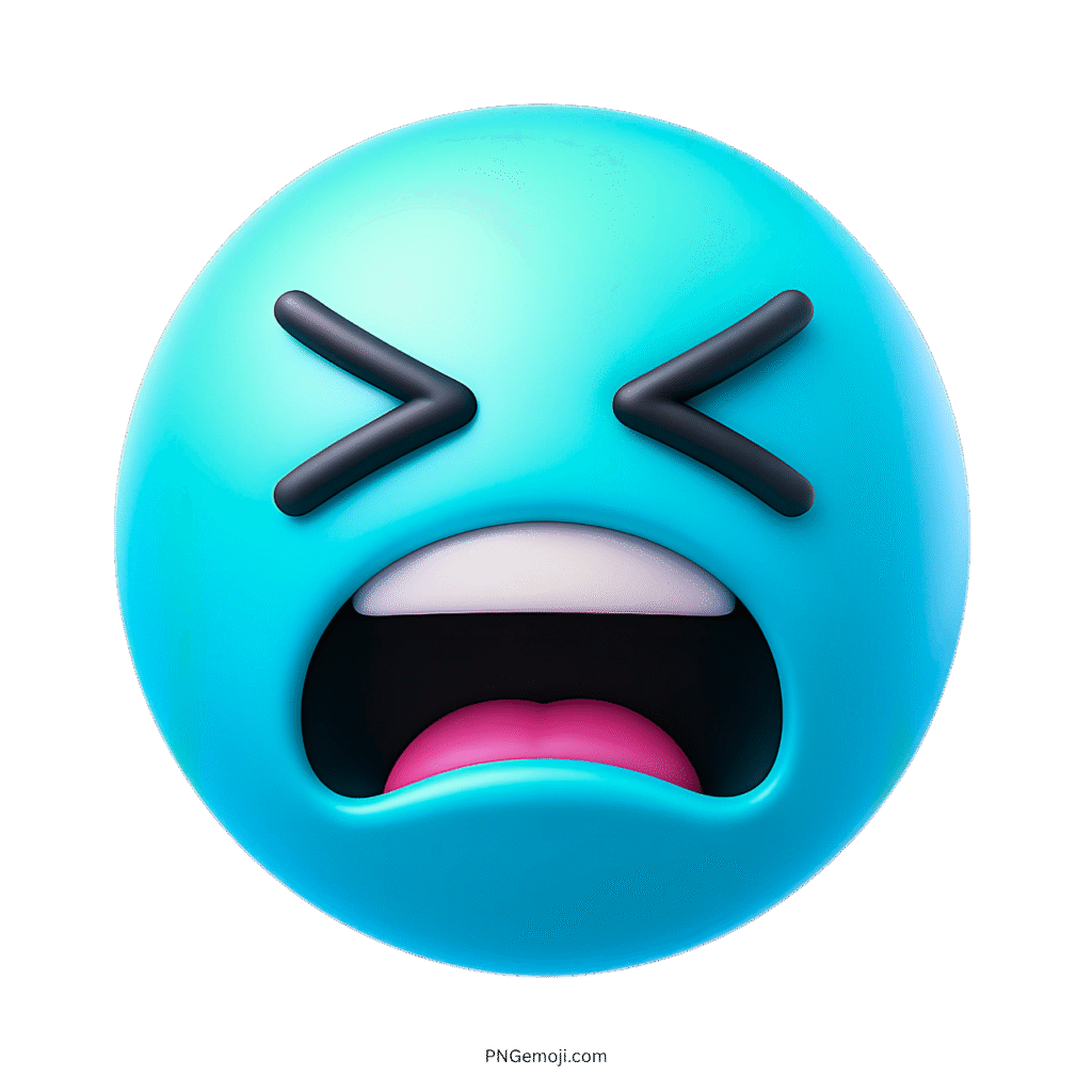3D blue tired face emoji showing sleepy, exhausted, or overwhelmed expression with eyes closed