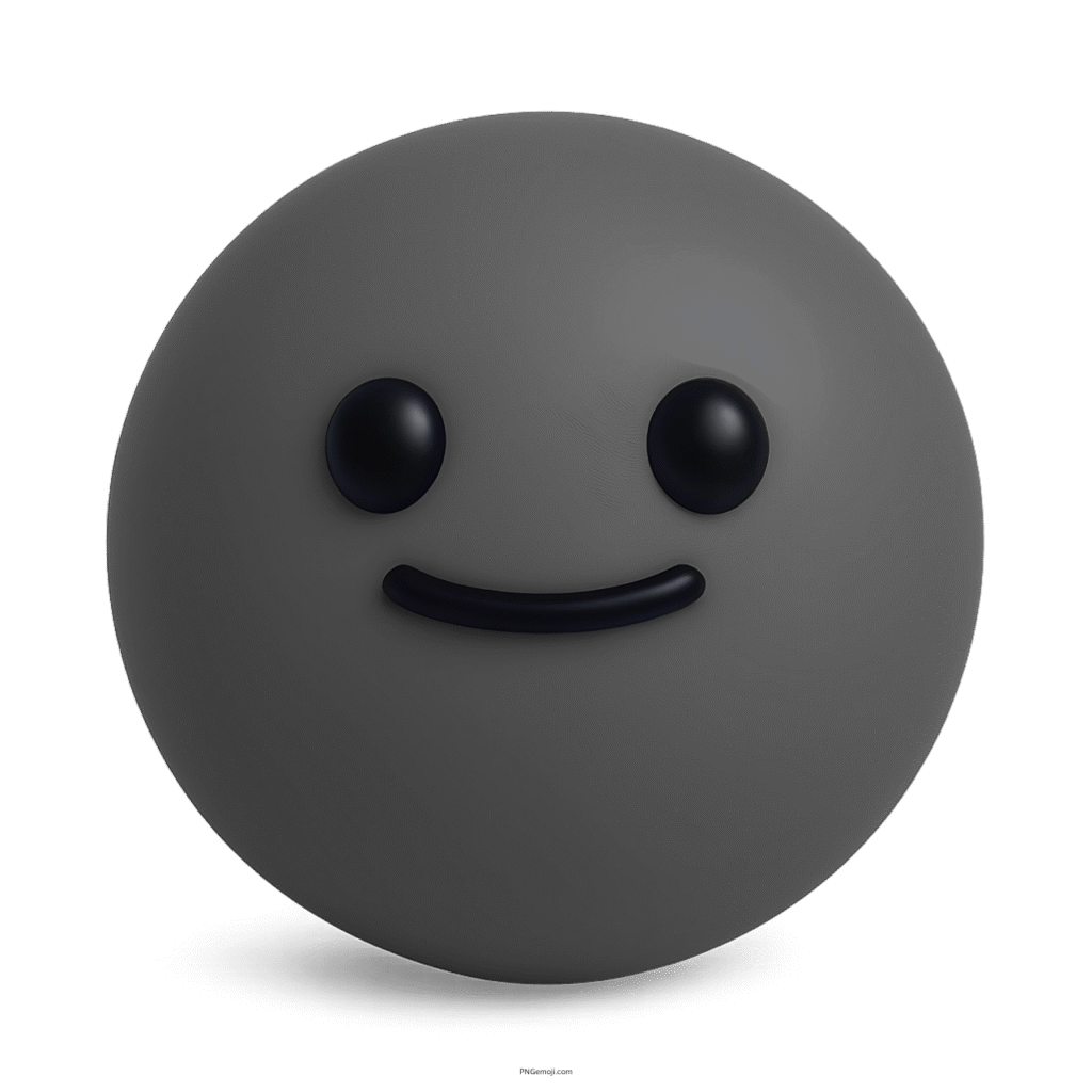 3D dark gray TikTok smile emoji with black eyes and curved simple smile