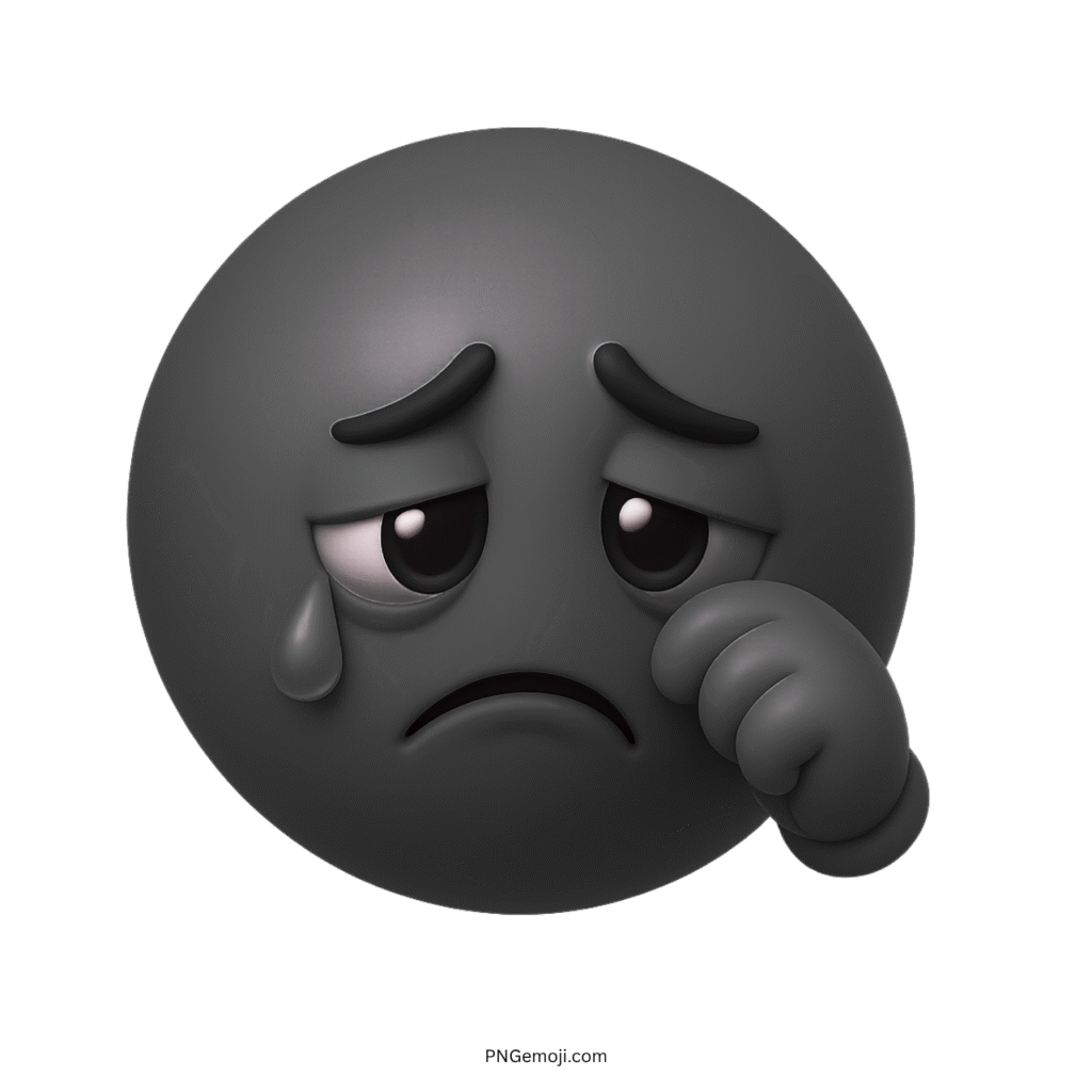 3D dark sad emoji face with teardrop and emotional expression clipart