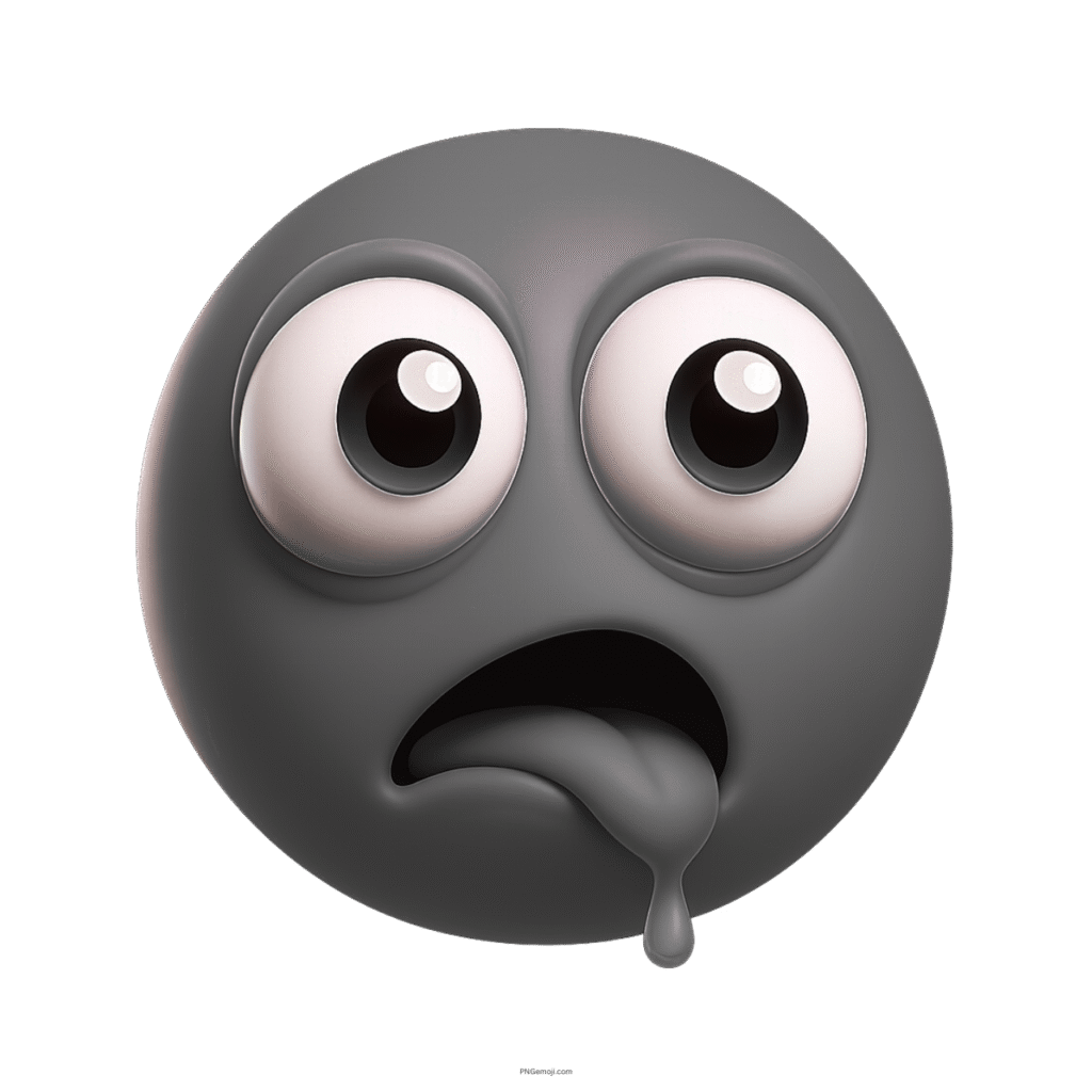 3D drooling emoji face with wide eyes and tongue hanging out expression