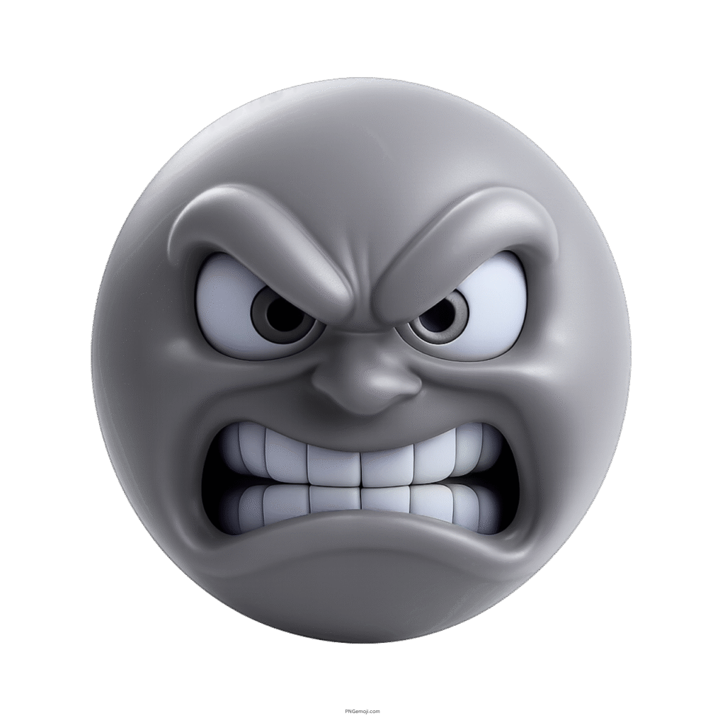 3D gray emoji showing furious face with clenched teeth and angry eyes