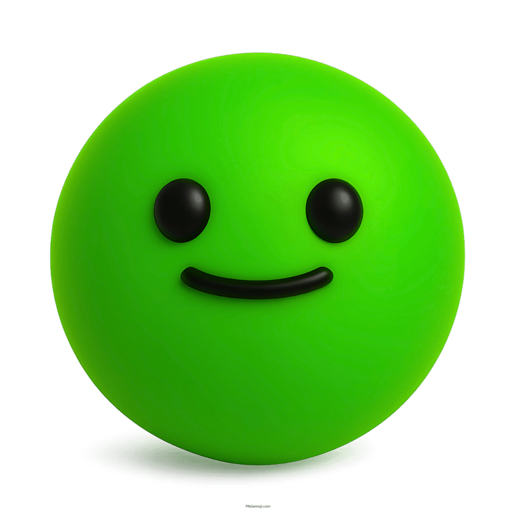 3D green emoji with black eyes and smile in TikTok-inspired clean style