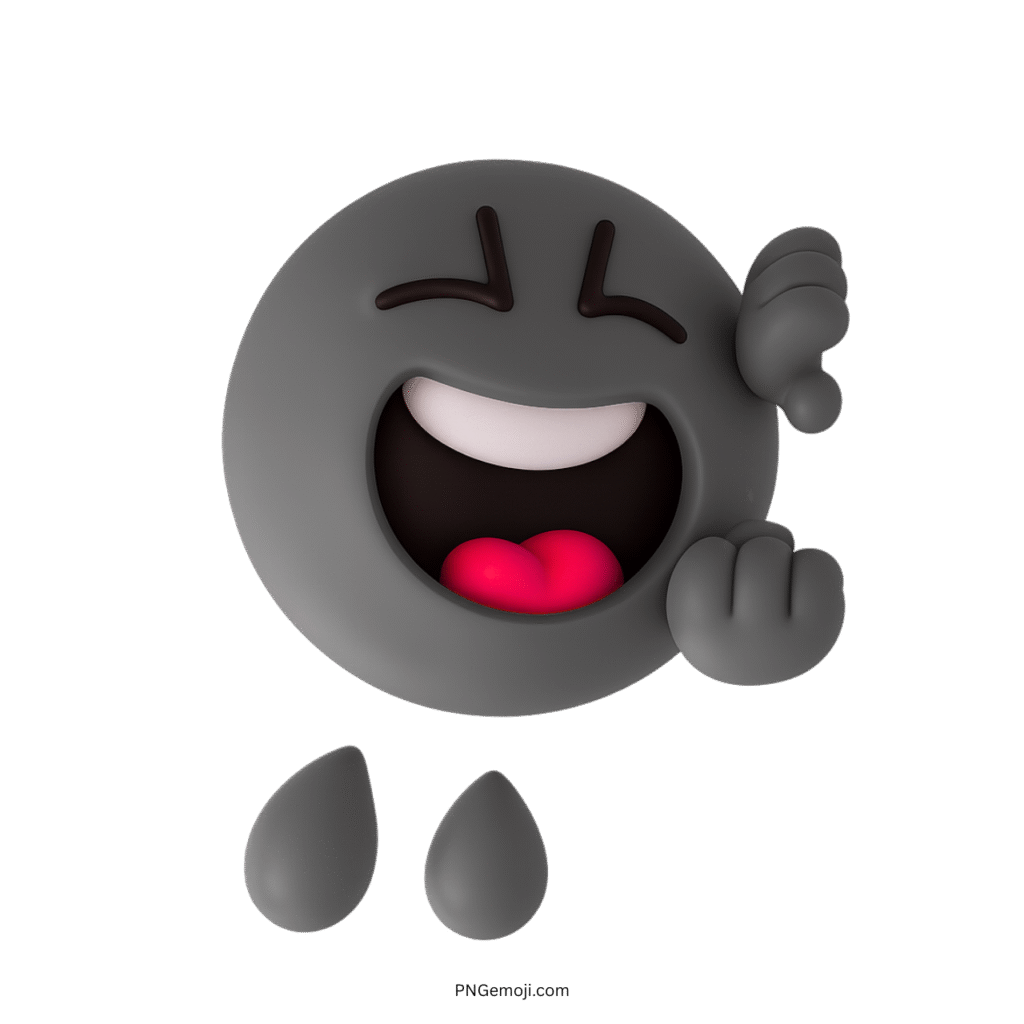 3D grey ROFL emoji laughing loudly with tears and playful cartoon face