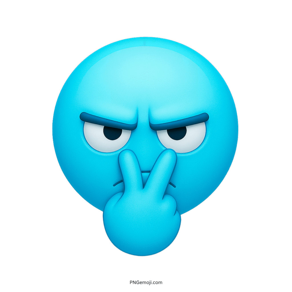 3D light blue emoji face staring seriously with fingers pointed outward in warning