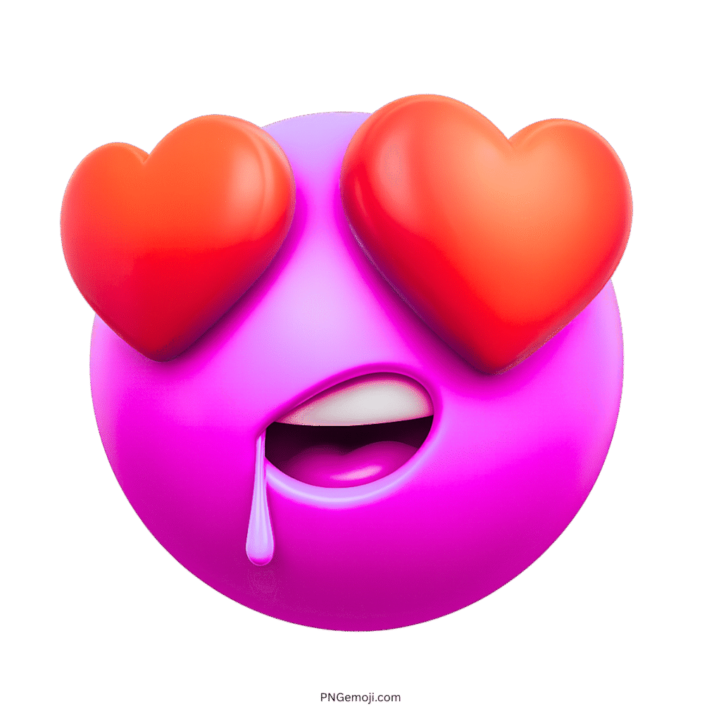 3D magenta emoji with heart eyes and drooling mouth showing strong romantic emotion