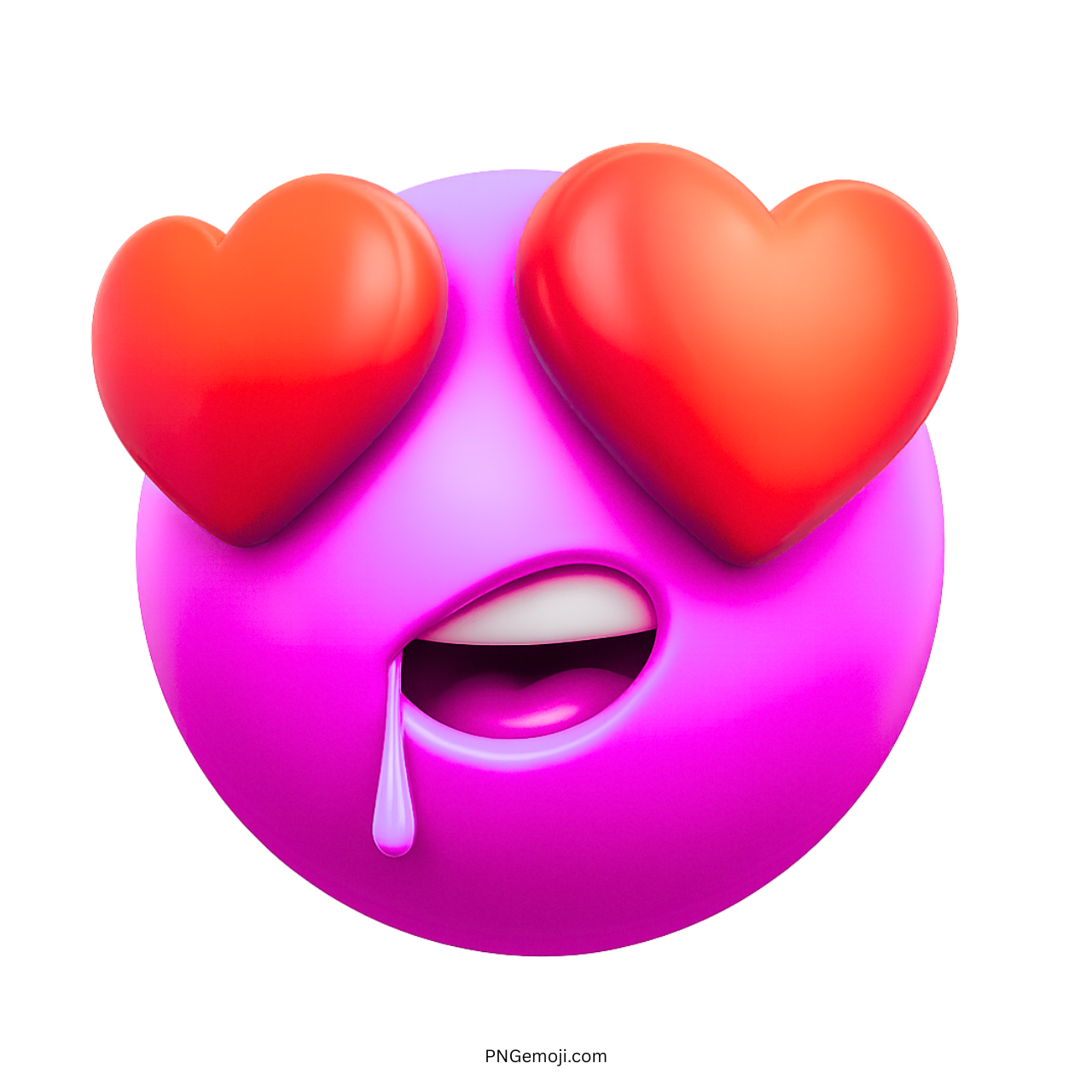 3D magenta emoji with heart eyes and drooling mouth showing strong romantic emotion