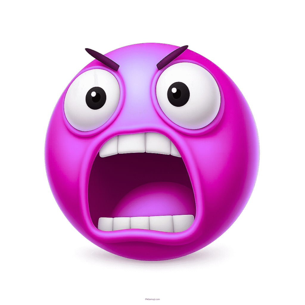 3D pink shocked emoji face with wide open mouth and raised eyebrows reaction