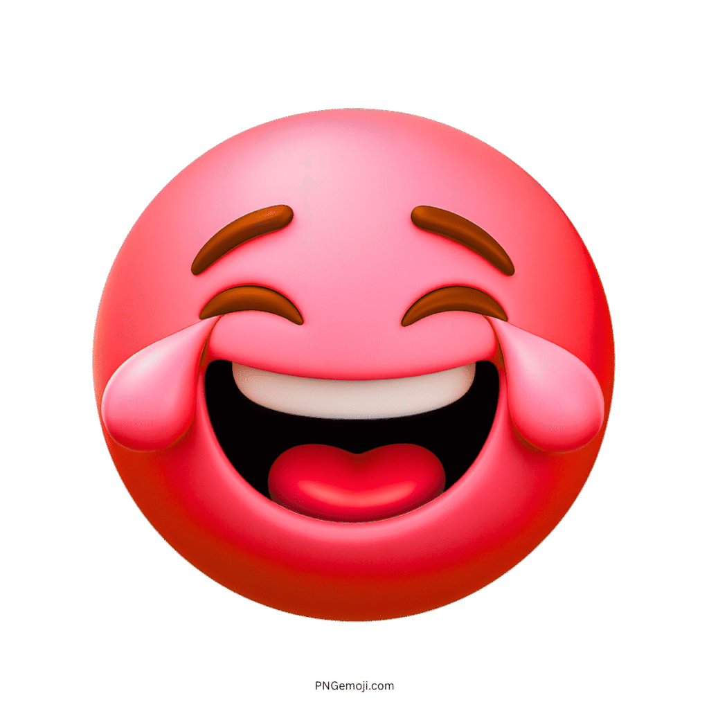 3D pink laughing emoji with joyful tears and red tongue in high-resolution PNG