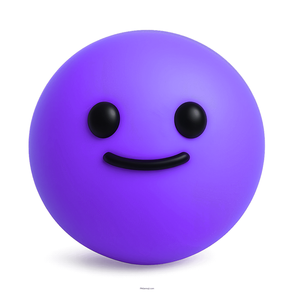 3D purple emoji face with soft black smile and minimal TikTok-inspired design